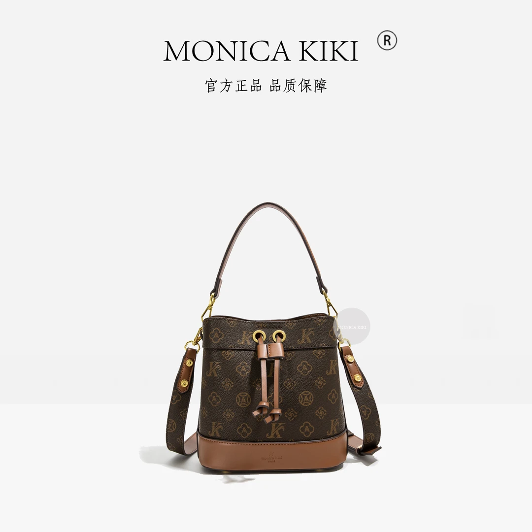 MONICA KIKI/莫妮卡奇奇新款经典印花水桶包轻奢百搭单肩斜挎包女
