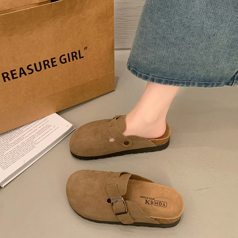 勃肯鞋女鞋子包头半拖鞋外穿2025年春秋一脚蹬厚底复古博肯懒人鞋