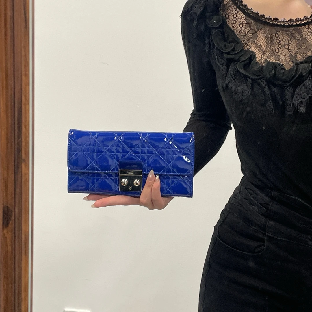 95新 DIOR/迪奥 dior蓝色漆皮miss系列链条包