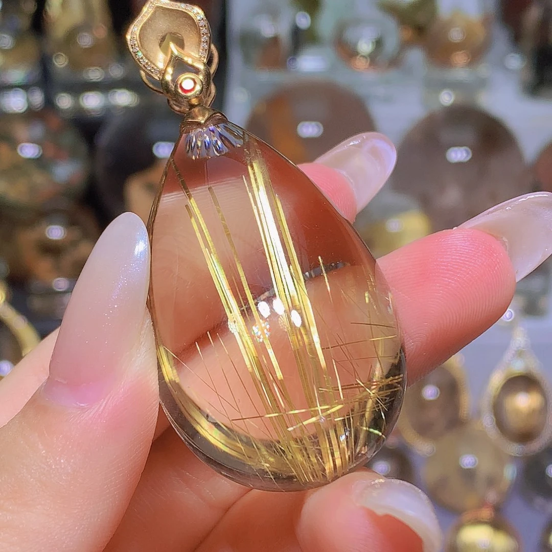 糖***豆18K金镶嵌珠宝半成品水晶吊坠