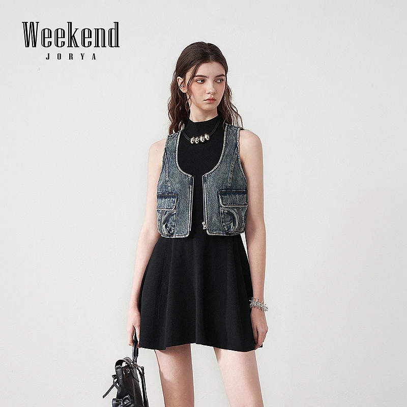 【商场同款】卓雅周末25夏新酷感辣妹做旧复古牛仔马甲外套R220504C