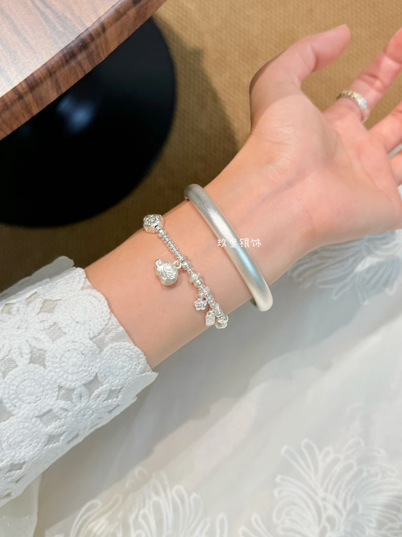 足银手链 999足银小象盘缠手链女士款轻奢小众元宝手串礼物送女友