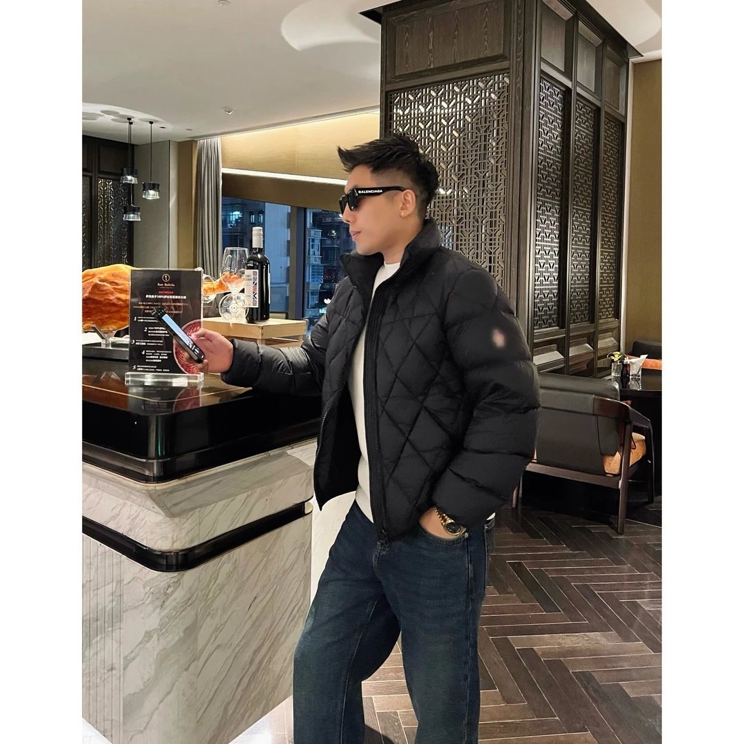 【菱格双标】秋冬90白鸭绒格纹翻领双标老钱羽绒服男款夹克高级外套