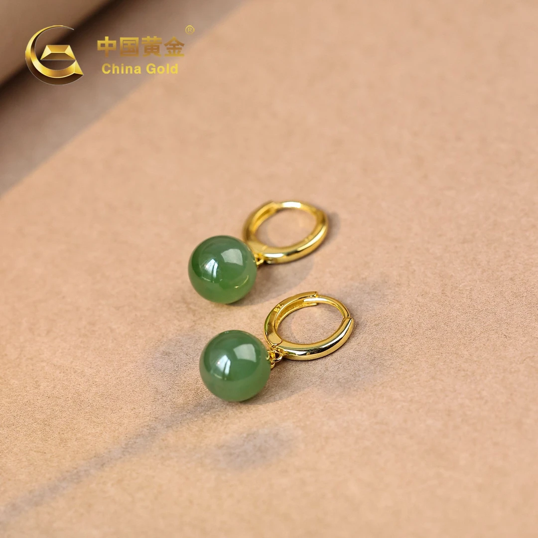 【中国黄金】点望 | 和田玉*耳饰*S925银镶嵌-R1363-格