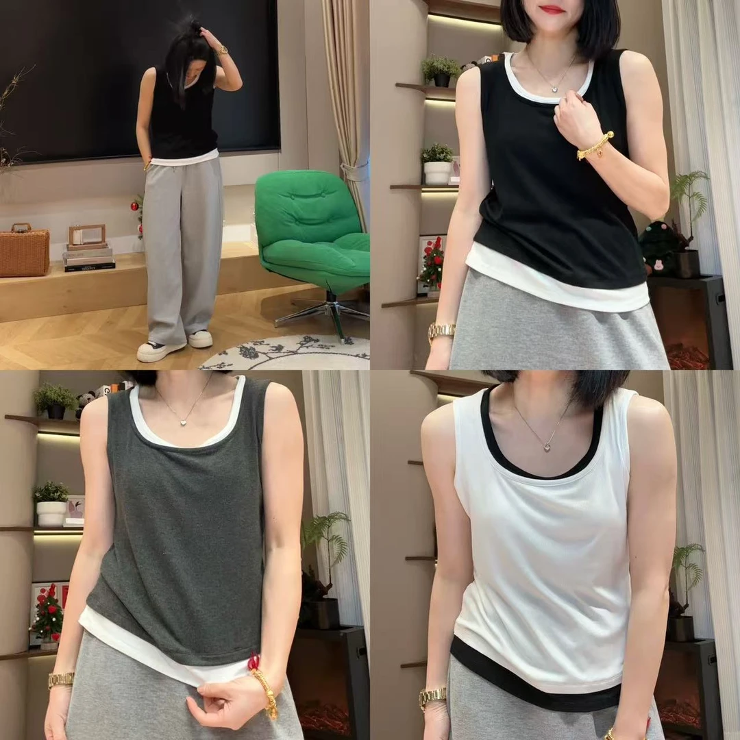 假两件撞色可单穿可叠穿纯色背心马甲5-2-21