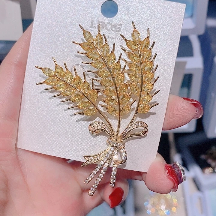 锆石铜合金麦穗胸针 大气上档次