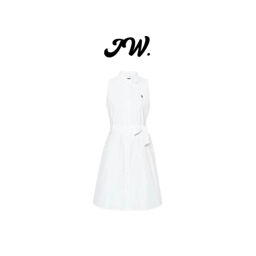 【JW.】（毒家版本）RL家纯色系腰带设计单排扣短款衬衫式无袖连衣裙