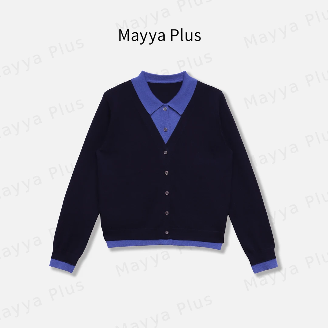 【剑桥日记】Mayya Plus麦芽定制百搭假两件撞色V领针织衫32547781