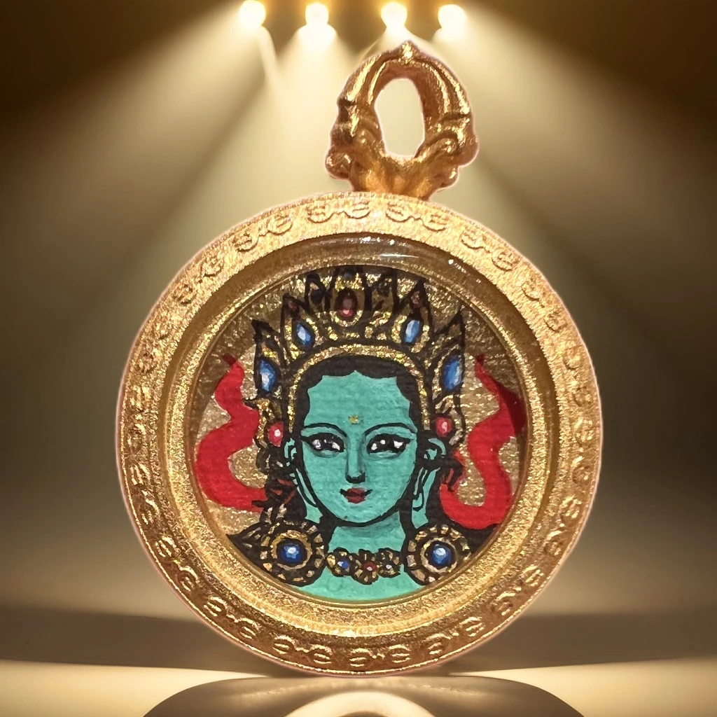 1.5厘米纯手绘唐卡绿D母白度