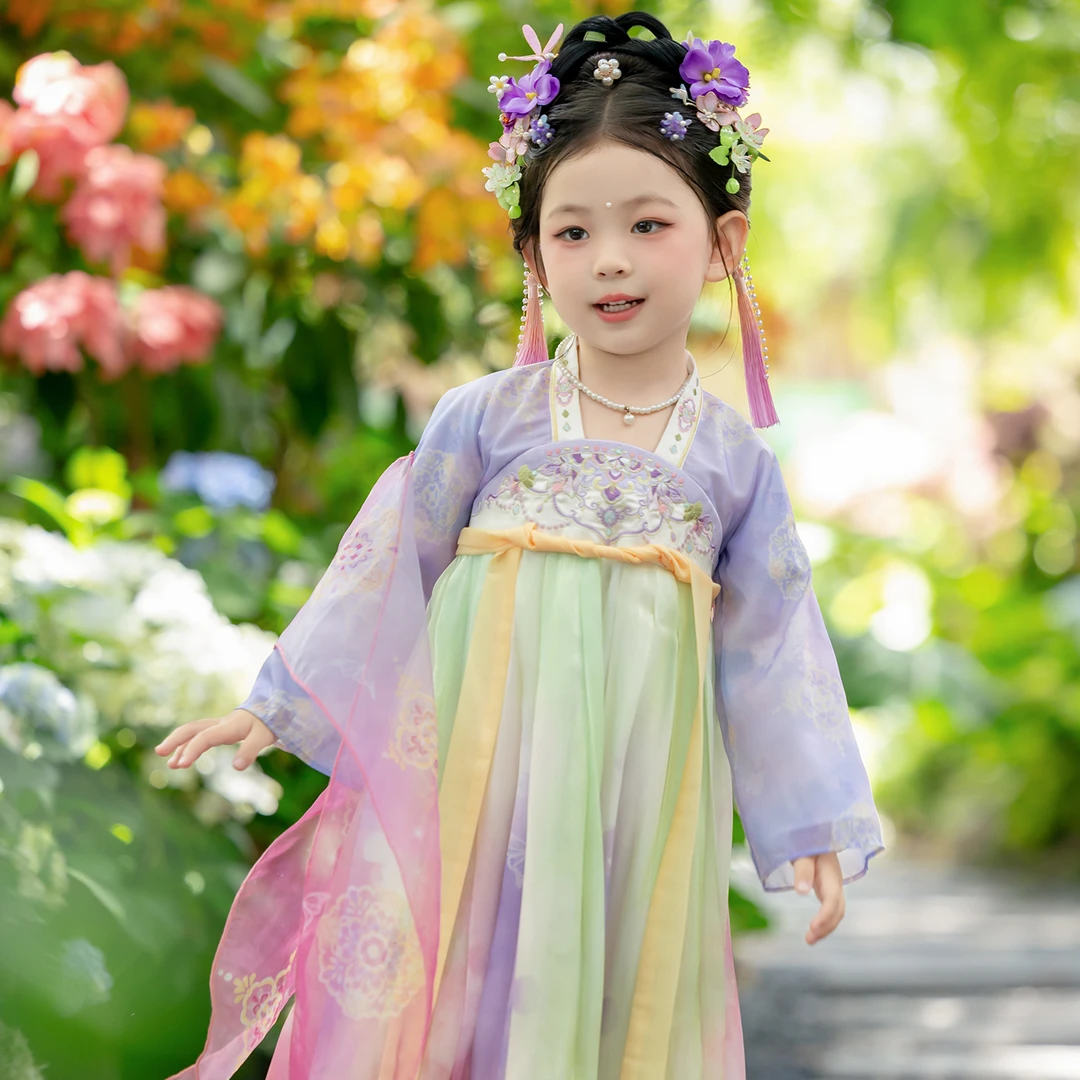 【紫风铃】汉服女童秋装宝宝中国风紫色仙气襦裙小女孩古装连衣裙