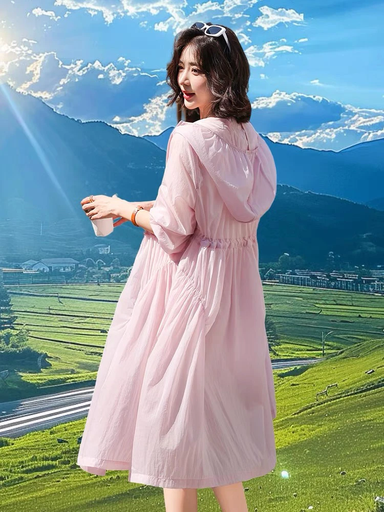 夏季长款防晒衣轻薄透气宽松设计户外防紫外线防晒服外套