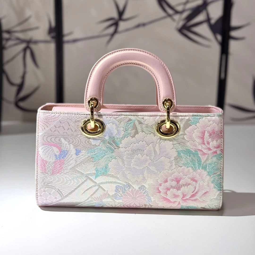 【新品】非遗唐锦包包 粉色小花卉横版戴妃包 手提斜挎包