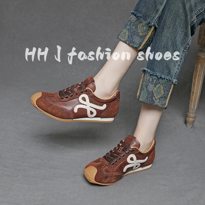 水洗马皮真皮歪头阿甘鞋2025新款高级感复古女鞋单鞋休闲运动板鞋