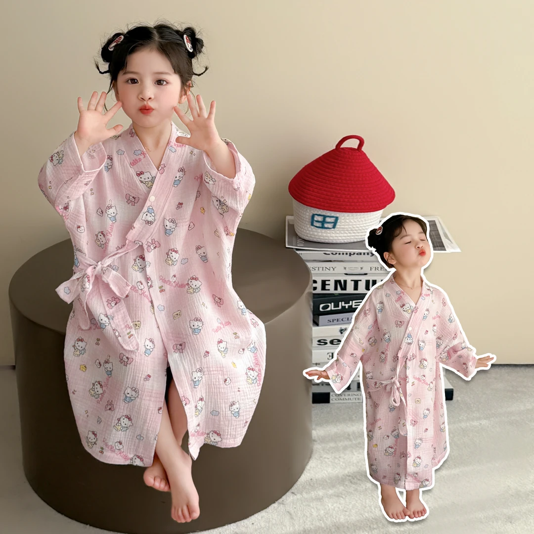 女童睡袍纯棉长袖衣春秋季2025新款宝宝小女孩卡通可爱家居服浴袍