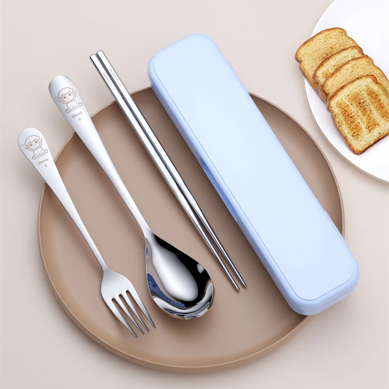 316不锈钢筷子勺子套盒叉子盒子四件上班族学生便携儿童餐具三件