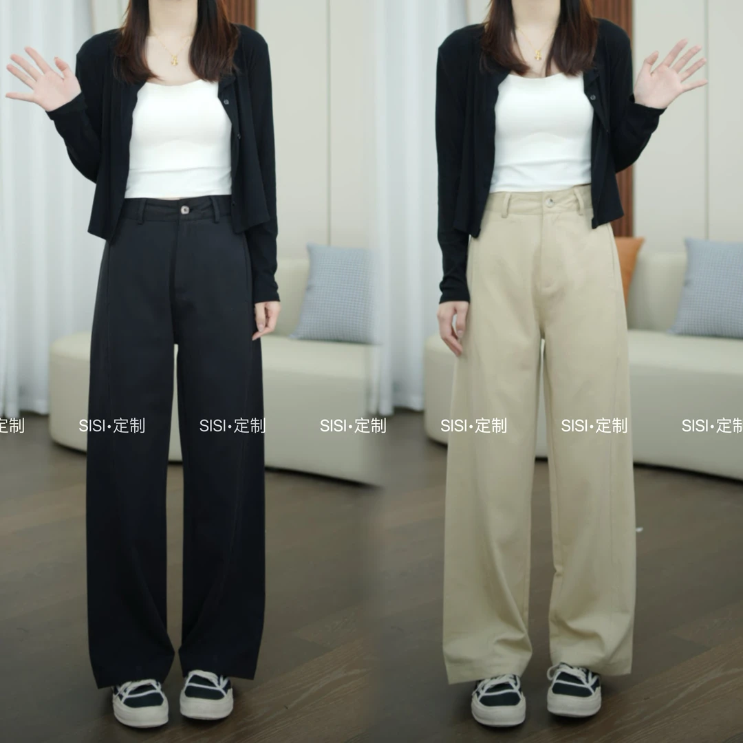 [思思]新款2025舒适简约天丝棉休闲裤女显瘦高腰阔腿裤