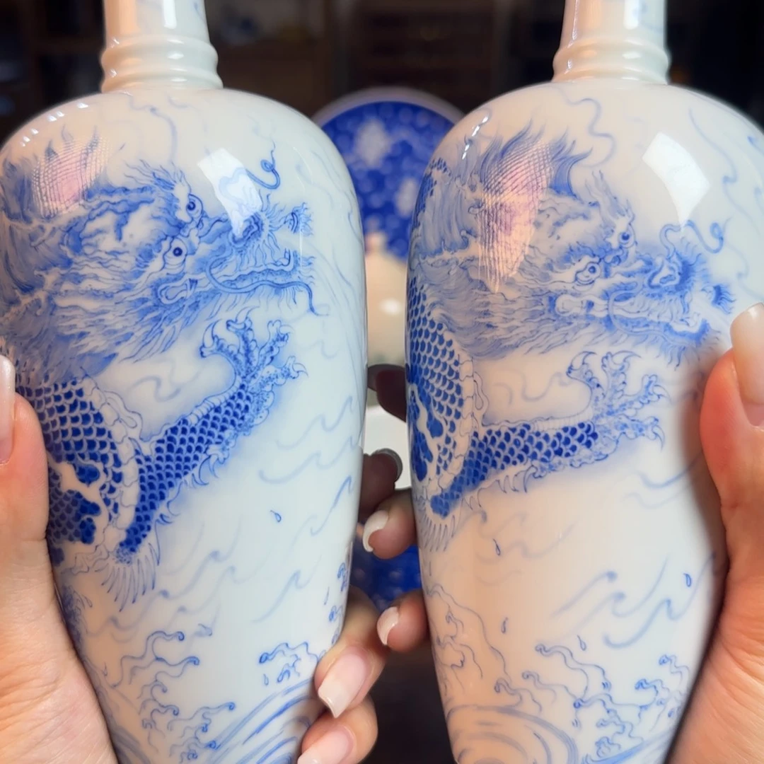 名窑口 非遗画师一对赏瓶