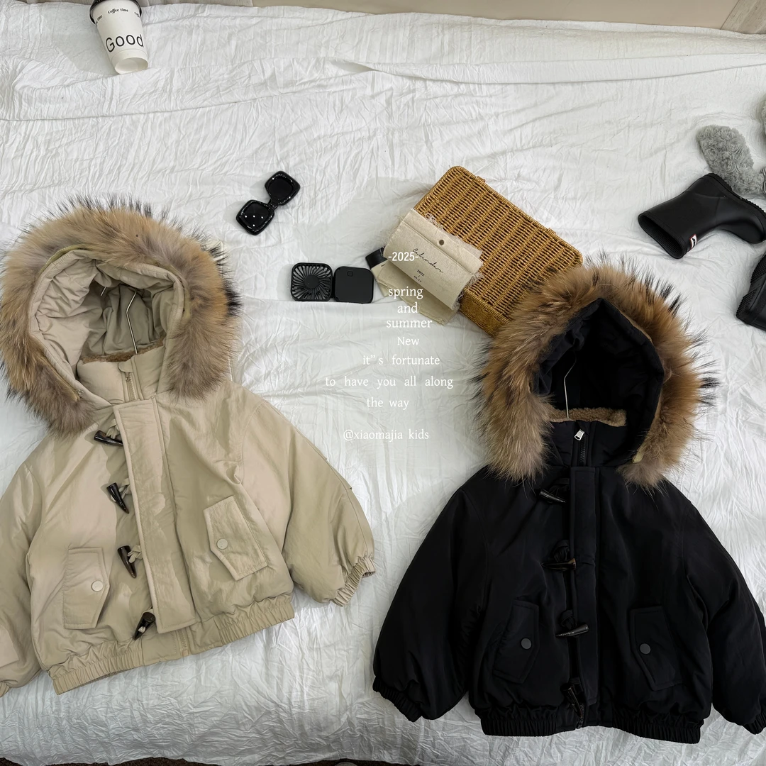 14现货-儿童冬季加厚保暖内里仿兔毛棉服D-7008时尚连帽韩男女童