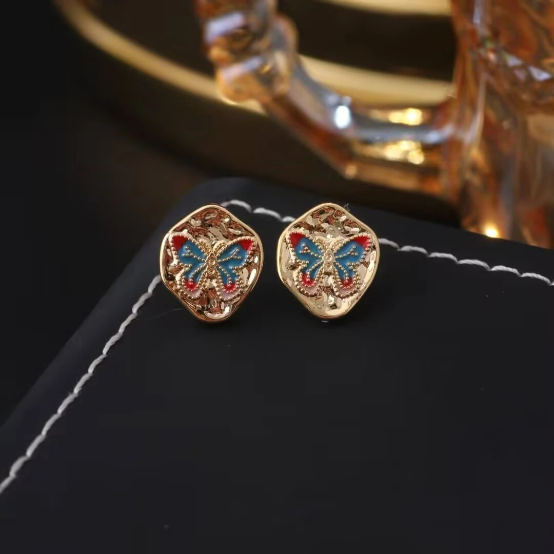 铜合金耳饰 《货号8295》彩色蝴蝶耳钉