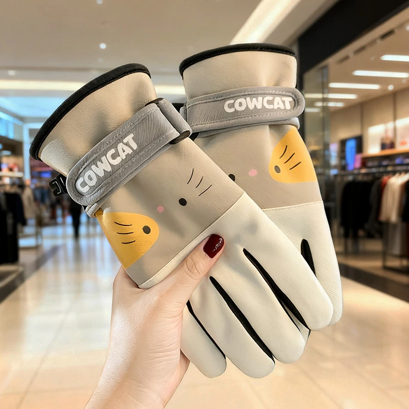 手套女士2025新款冬季加绒加厚骑行保暖防寒风防冻可爱学生棉手套