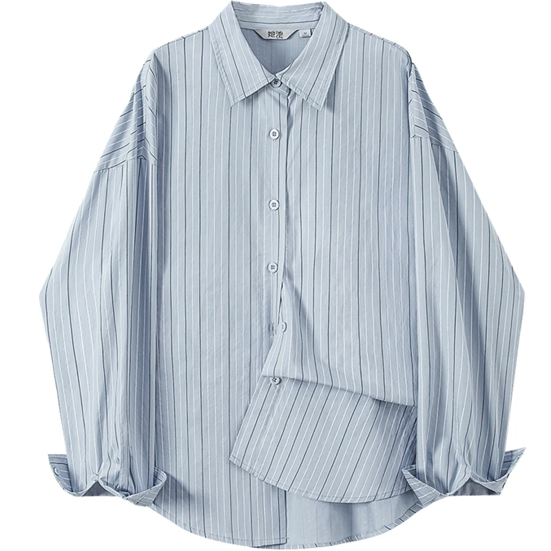 【品牌奥莱】她池2025春装新款单排扣翻领条纹长袖衬衫T51B0202CA