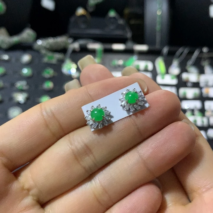 银S925镶嵌翡翠耳饰