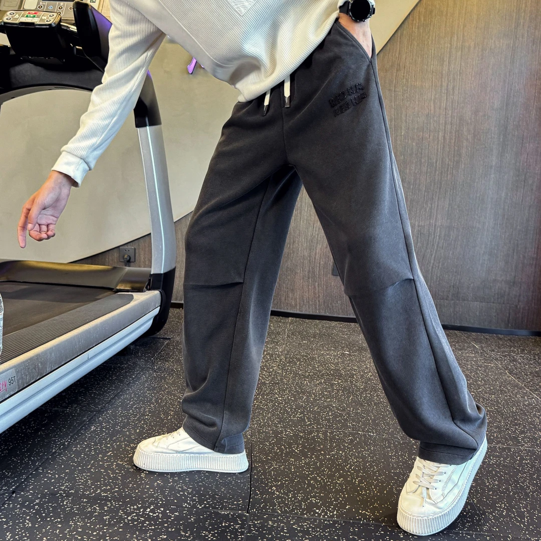 2025新款男士休闲裤直筒春秋百搭刺绣微弹做旧风休闲裤潮流宽松