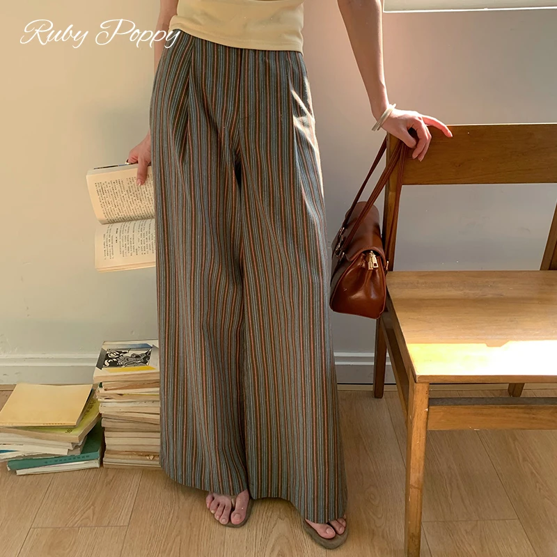 泡面卷儿【复古线体】法式原创设计条纹裤女高腰百搭长裤JR61901010