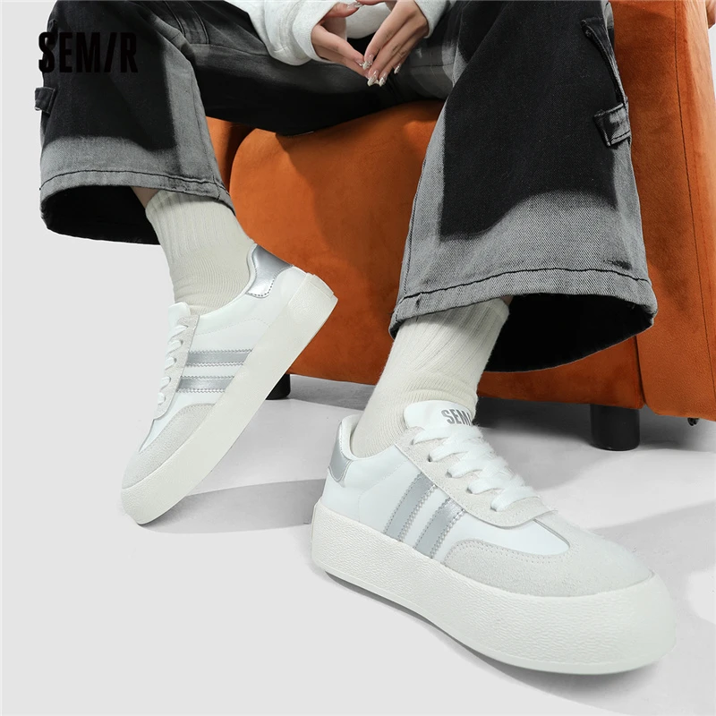 SEMIR女鞋德训鞋女2025新款春夏季休闲百搭小白鞋厚底运动板鞋子