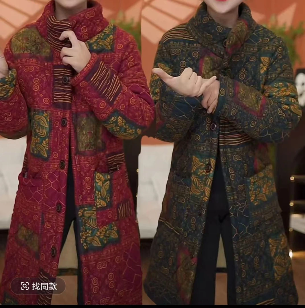 妈妈装棉服中长款复古棉衣民族风保暖加厚厚款立领洋气秋冬外穿