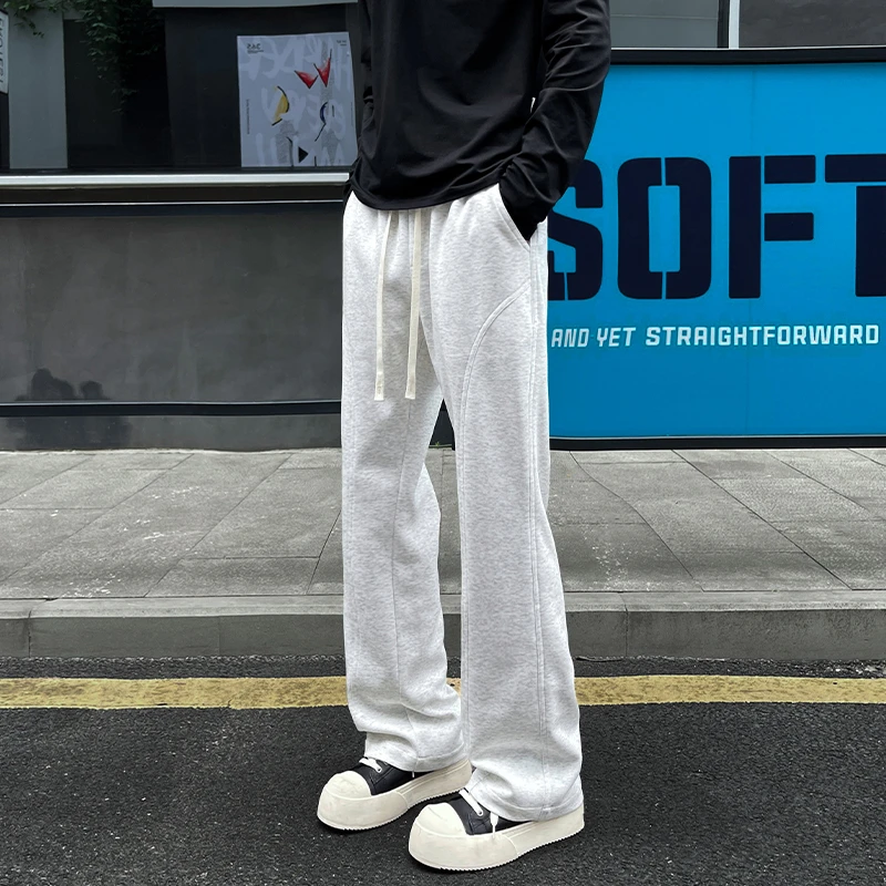 霄桂姿青少年长裤子男秋季新款拼接弯刀裤微喇垂感直筒裤休闲卫裤