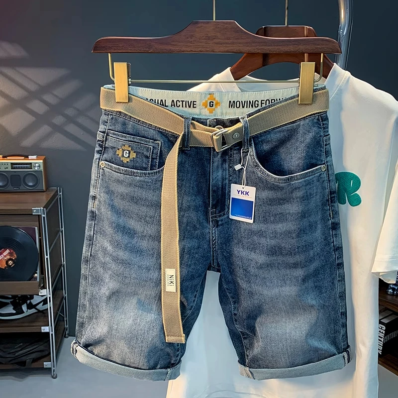 Cebrodz新款牛仔短裤男士夏季薄款弹力宽松直筒潮流百搭五分裤男