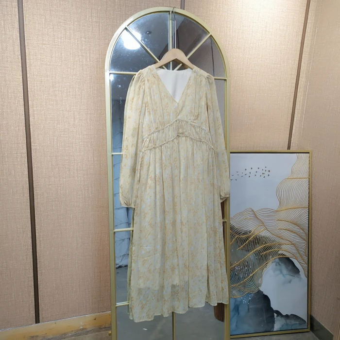 BG487孕妇杏色碎花连衣裙90-125