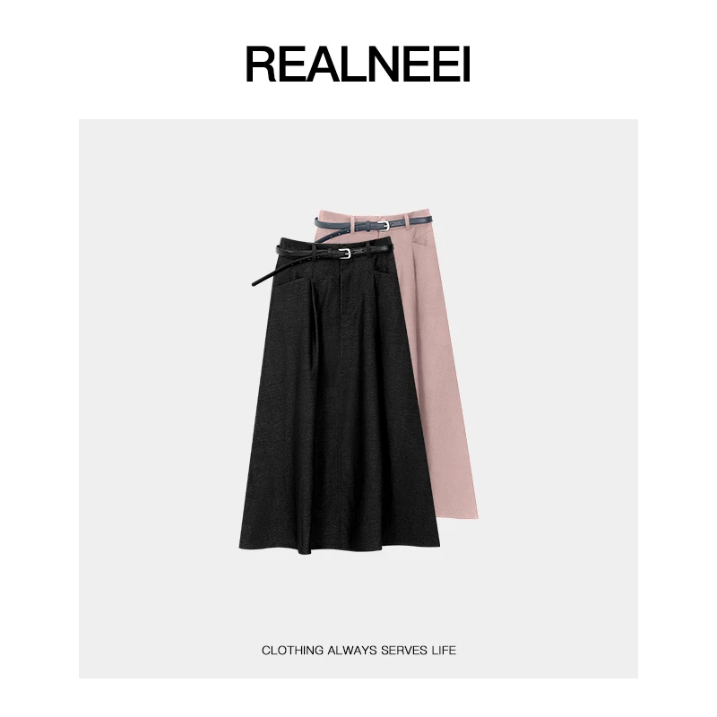 REALNEEI【费里小岛】复古休闲百褶半身裙显瘦极简裙子X1802