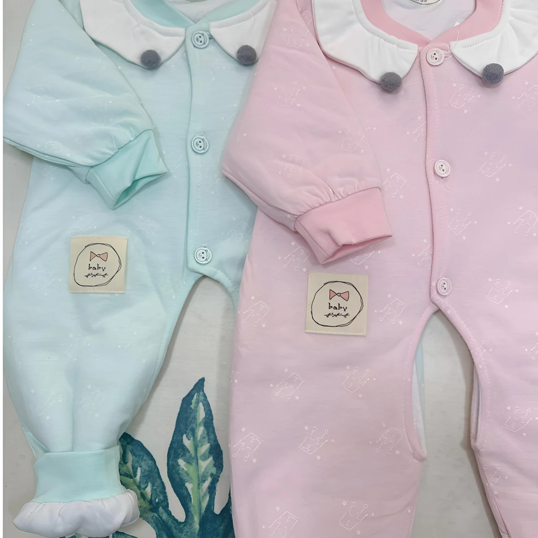 婴幼儿纯棉夹棉长袖连体衣哈衣爬服可开档冬季款