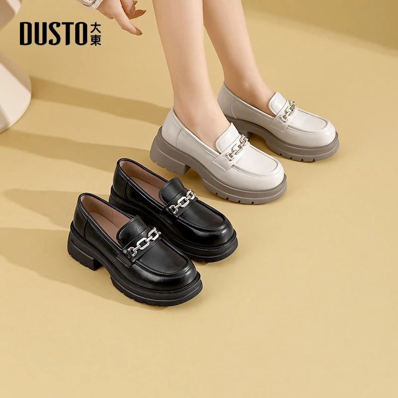 大东女鞋厚底乐福鞋2025秋季新款英伦风小个子复古增高单鞋女0155