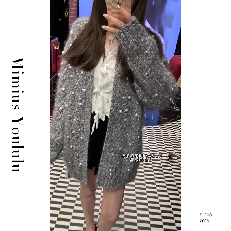 【mimius】喵喵 高奢线纯手工钉珠重工羊 绒针织外套 WF08208