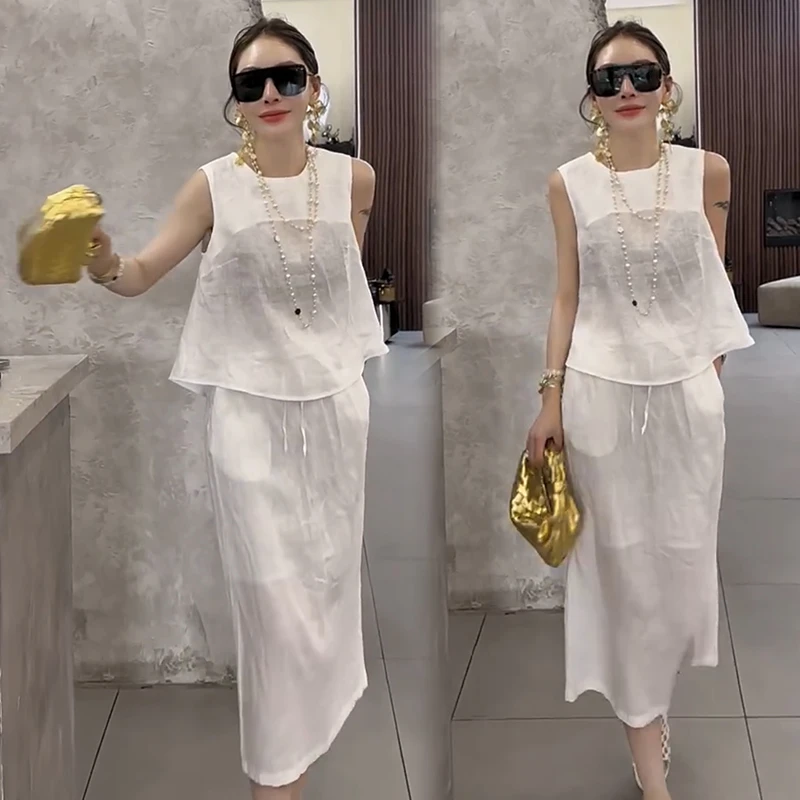 2025夏季新款时尚显瘦气质网红高档女高级宽松大码裙子两件套潮