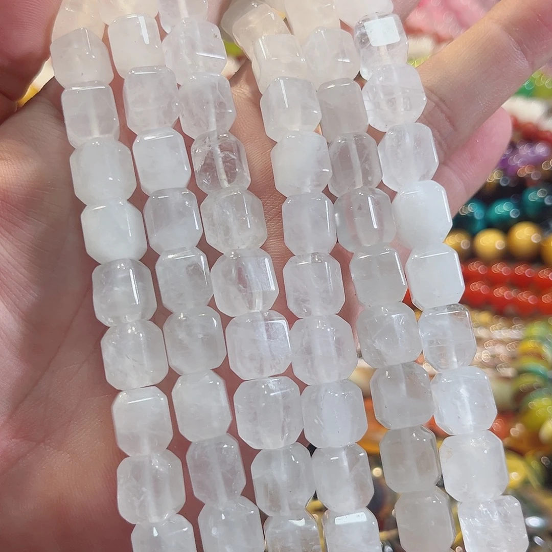 玛瑙/玉髓合金珠宝半成品白水晶方糖一条10mm