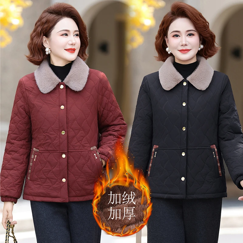 妈妈冬装加绒加厚棉衣外套2025新款时尚棉袄中老年女装冬季厚棉服