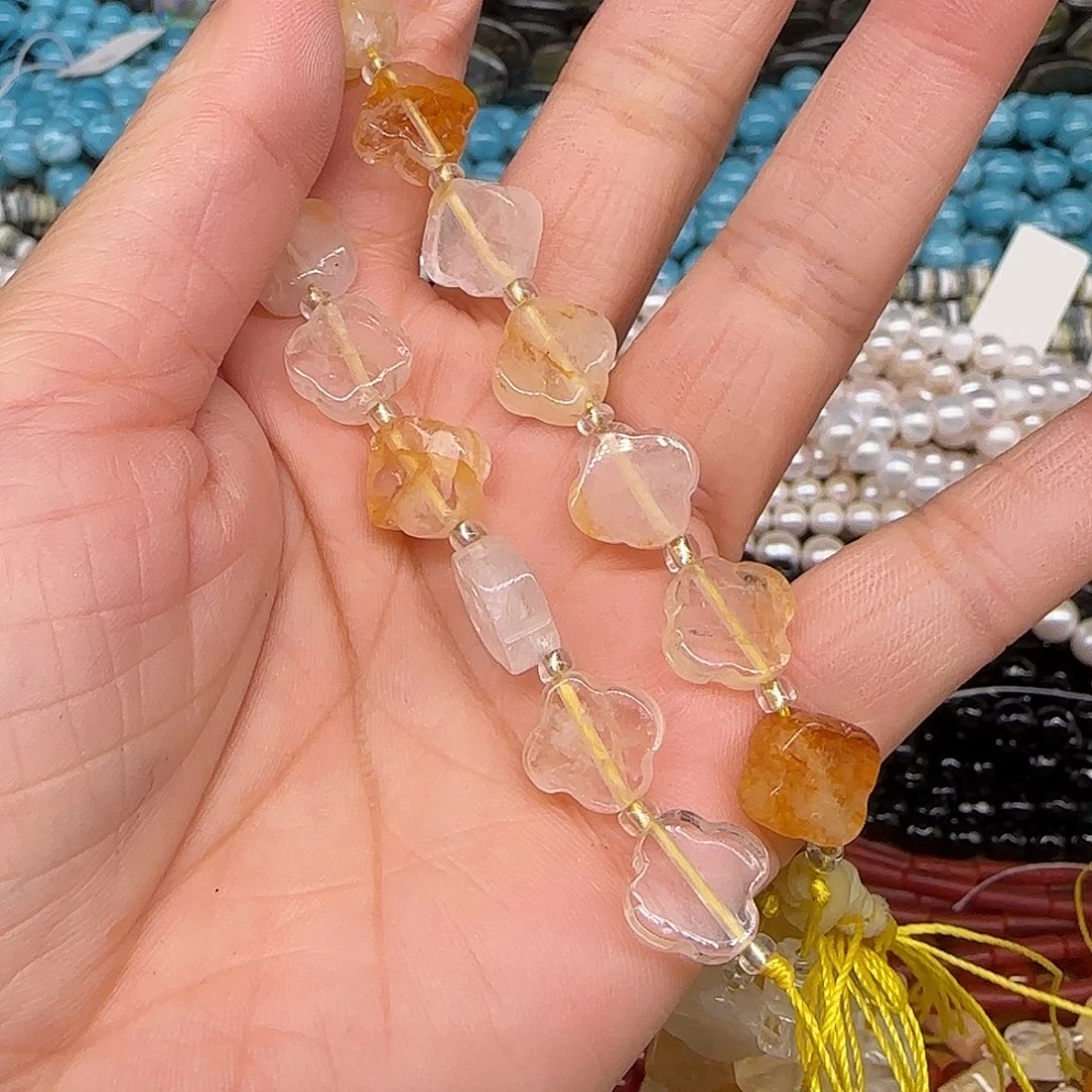 玛瑙/玉髓合金珠宝半成品黄胶花10mm半条四叶草