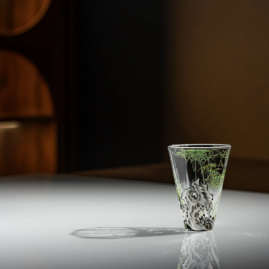 景德镇手工手绘玻璃手绘珐琅竹石八方杯茶杯品茗杯家用茶具容量50