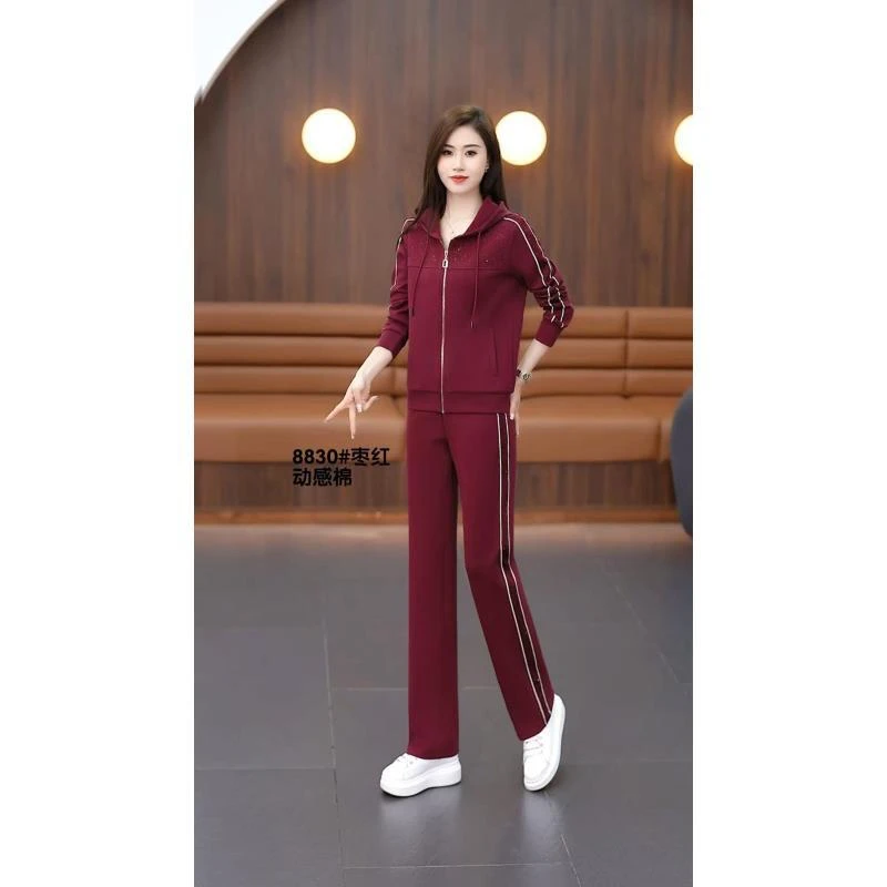 运动服套装女春秋今年新款时髦美式立领印花高级女款休闲散步8830