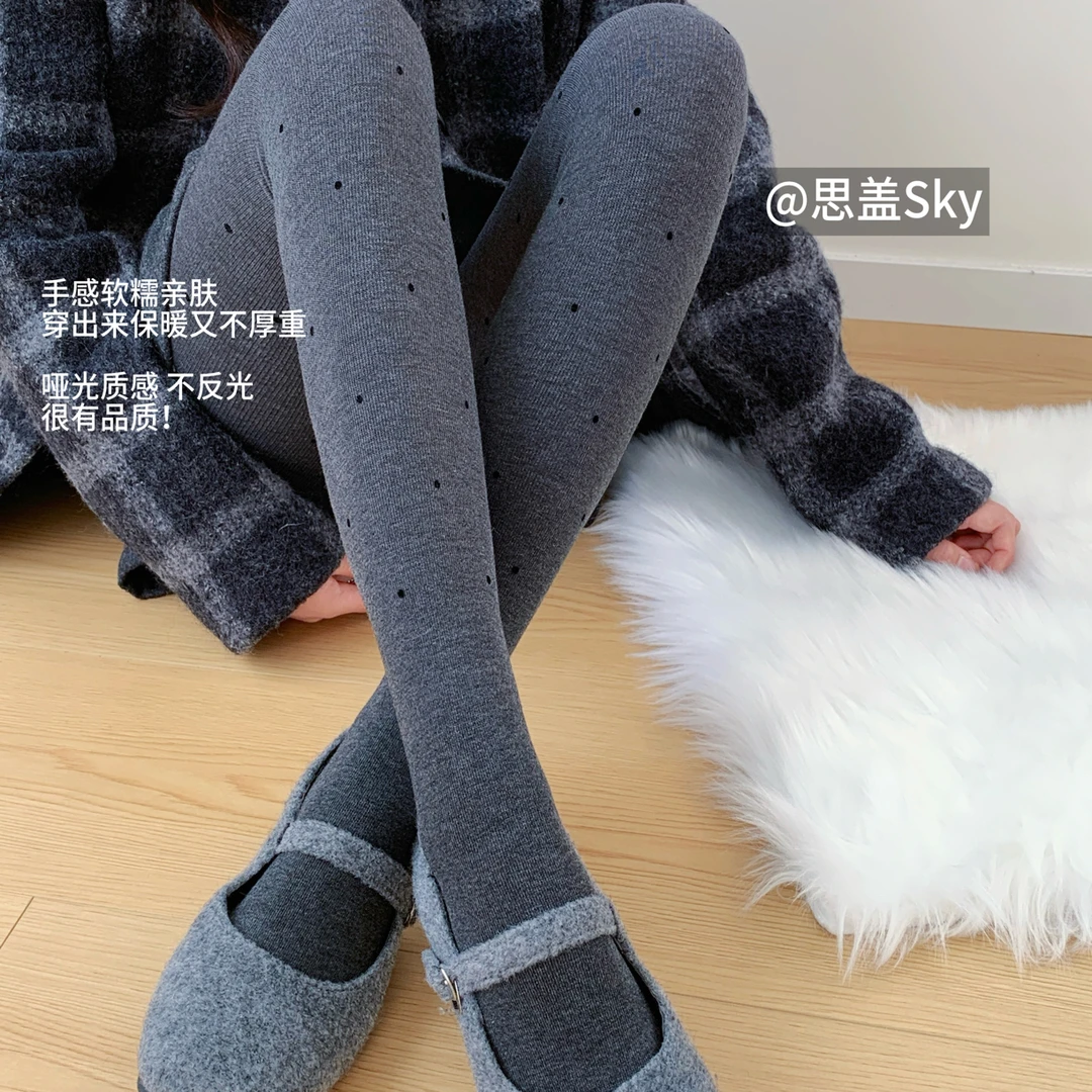 思盖Sky细竖条纹灰色格雷系冬季保暖显瘦紧身高弹打底袜灰色波点