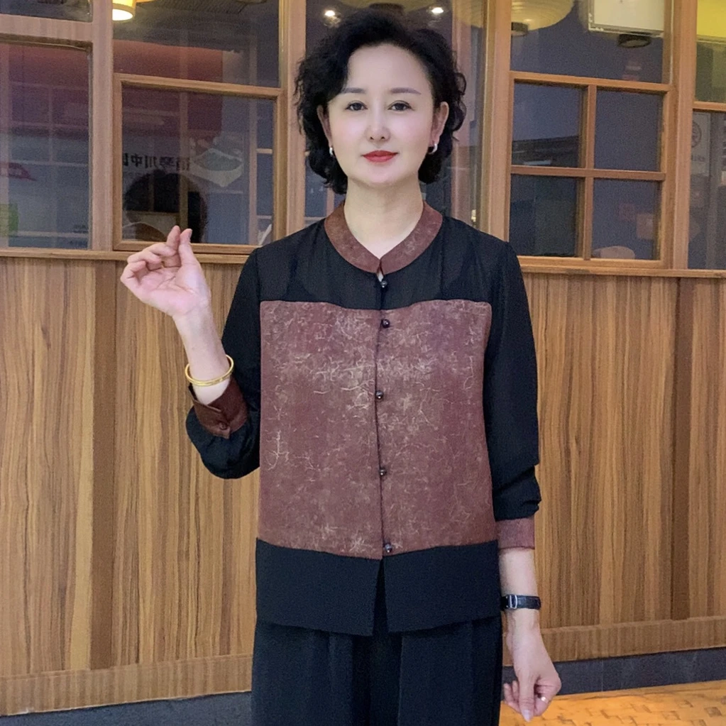 夏季新款气质时尚复古新中式国风休闲拼接妈妈装