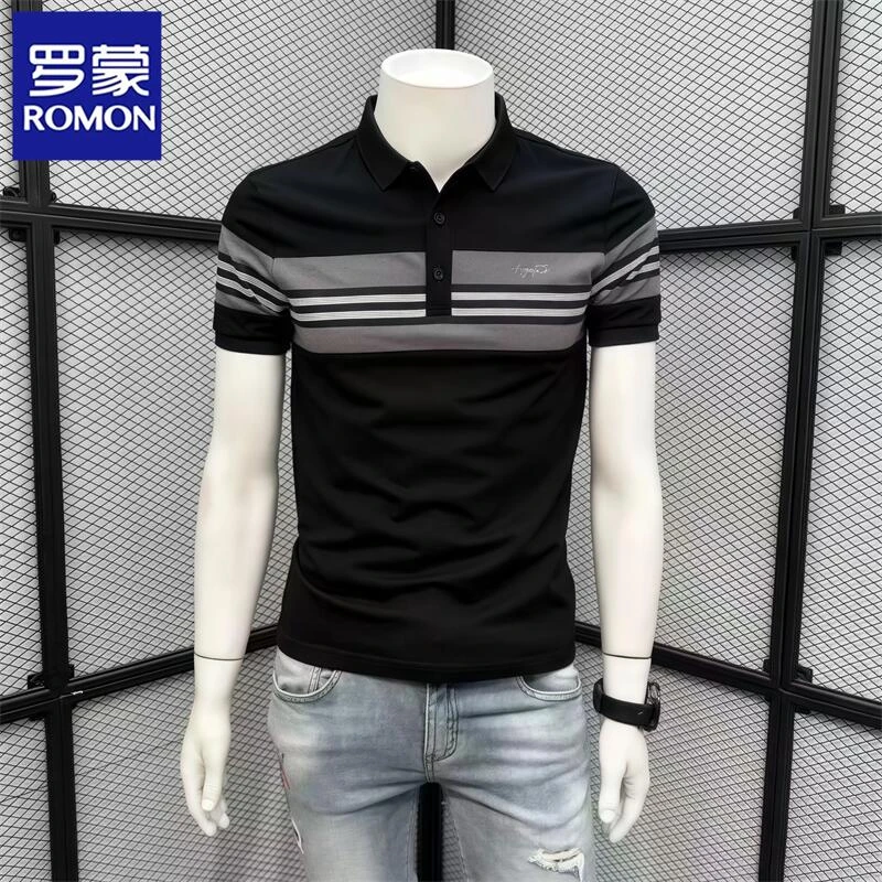 罗蒙夏季新款欧货潮牌刺绣POLO衫休闲时尚短袖T恤翻领男薄款轻奢t