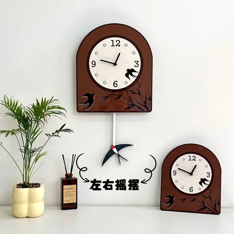 中古风燕子摇摆挂钟网红静音家用钟表装饰法式时钟客厅创意饰品钟