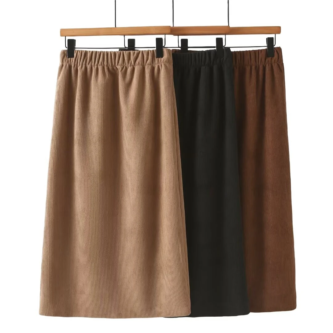 卡洛町大码女装120-200斤早春新款高腰时尚显瘦灯芯绒半身裙88073