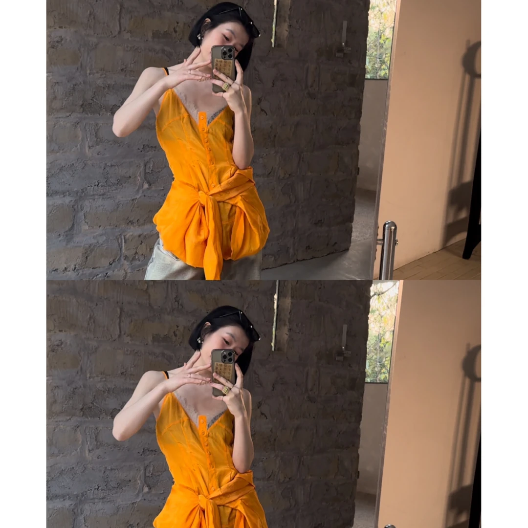 “邓录录” 橙意满满多种穿搭魅力衬衣65126#