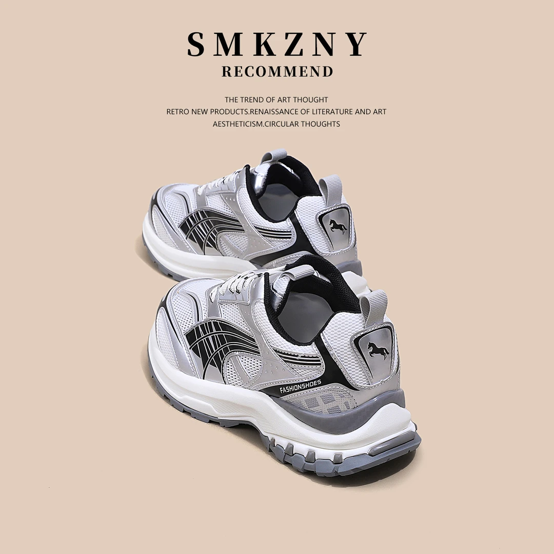 爆款增高厚底老爹鞋女夏薄款潮牌百搭银色网纱透气休闲运动板鞋